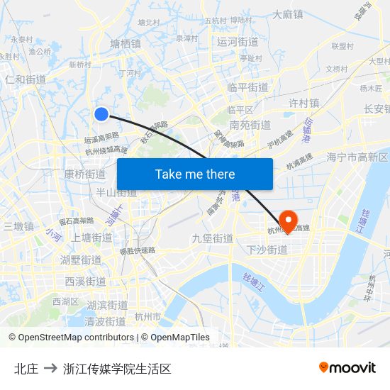 北庄 to 浙江传媒学院生活区 map