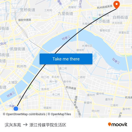 滨兴东苑 to 浙江传媒学院生活区 map