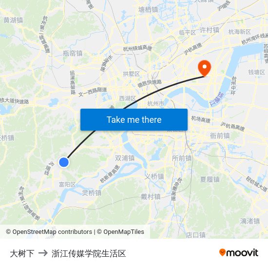 大树下 to 浙江传媒学院生活区 map