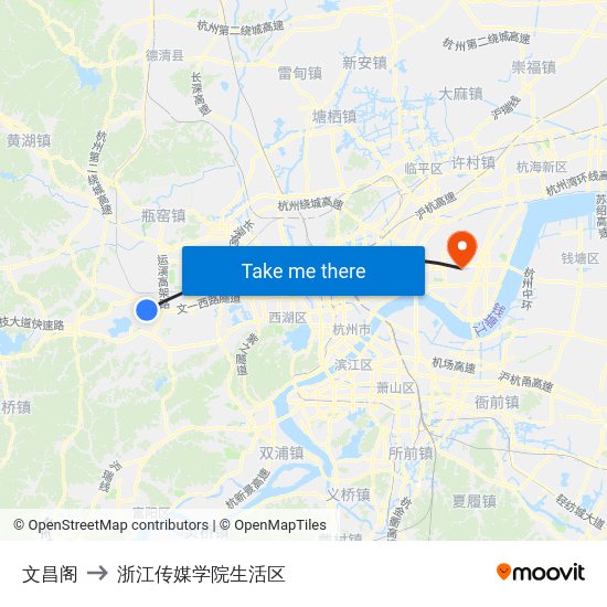 文昌阁 to 浙江传媒学院生活区 map
