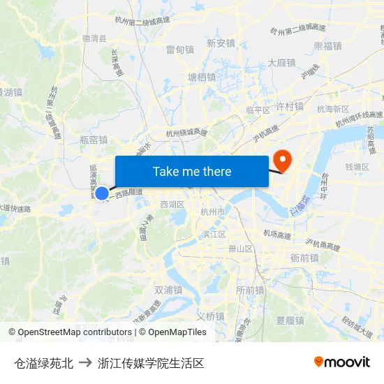 仓溢绿苑北 to 浙江传媒学院生活区 map