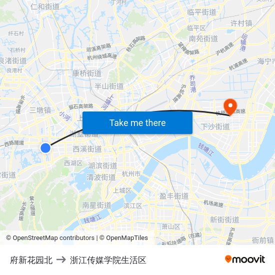 府新花园北 to 浙江传媒学院生活区 map