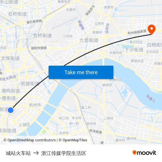 城站火车站 to 浙江传媒学院生活区 map