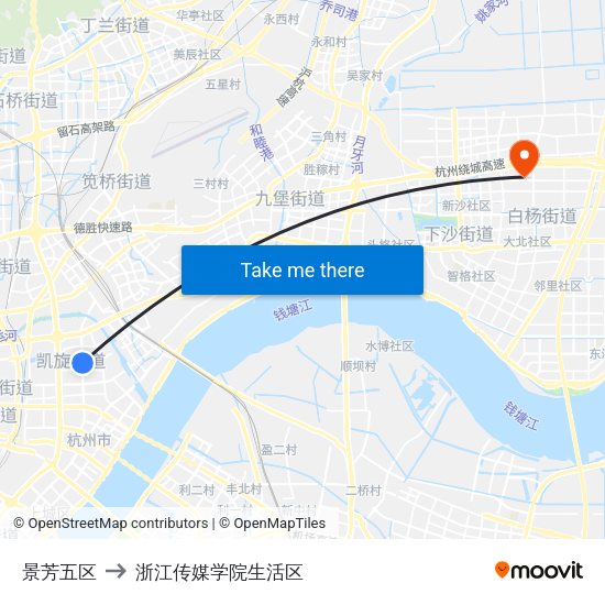 景芳五区 to 浙江传媒学院生活区 map