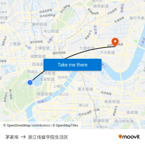茅家埠 to 浙江传媒学院生活区 map