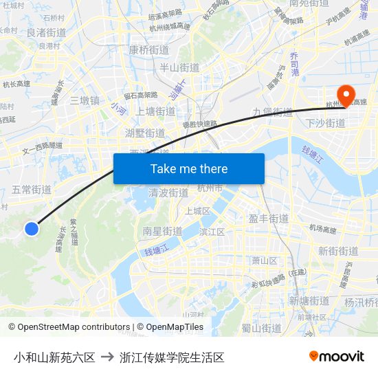 小和山新苑六区 to 浙江传媒学院生活区 map