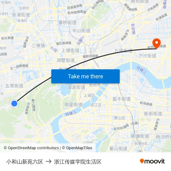 小和山新苑六区 to 浙江传媒学院生活区 map