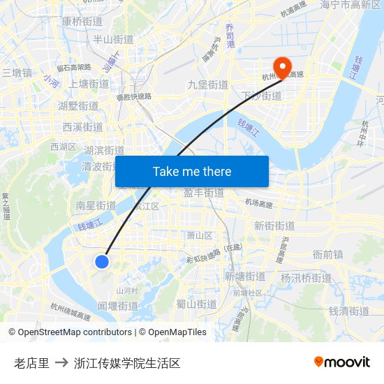老店里 to 浙江传媒学院生活区 map