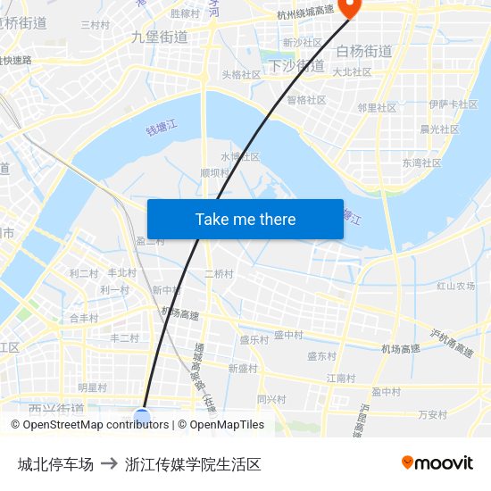 城北停车场 to 浙江传媒学院生活区 map