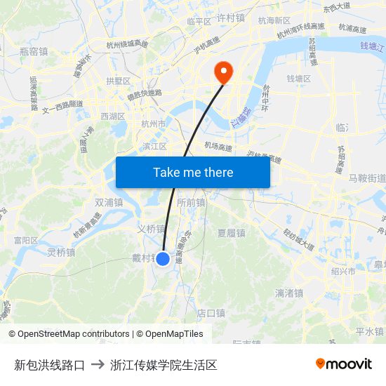 新包洪线路口 to 浙江传媒学院生活区 map