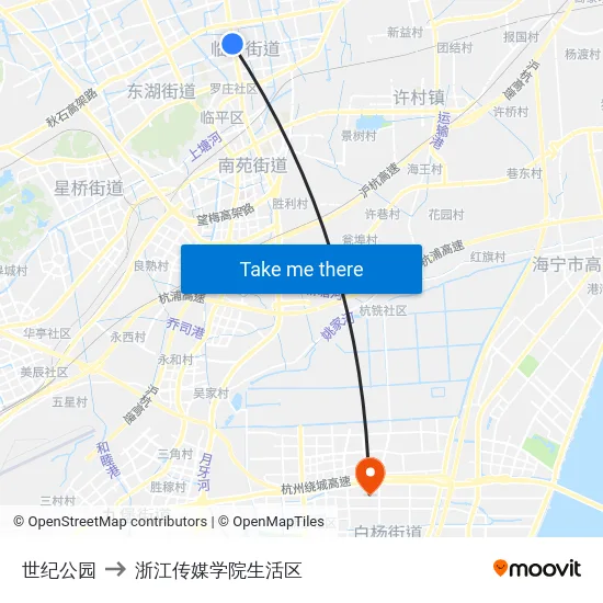 世纪公园 to 浙江传媒学院生活区 map