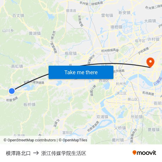 横潭路北口 to 浙江传媒学院生活区 map