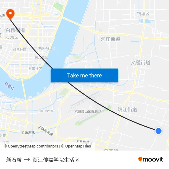 新石桥 to 浙江传媒学院生活区 map