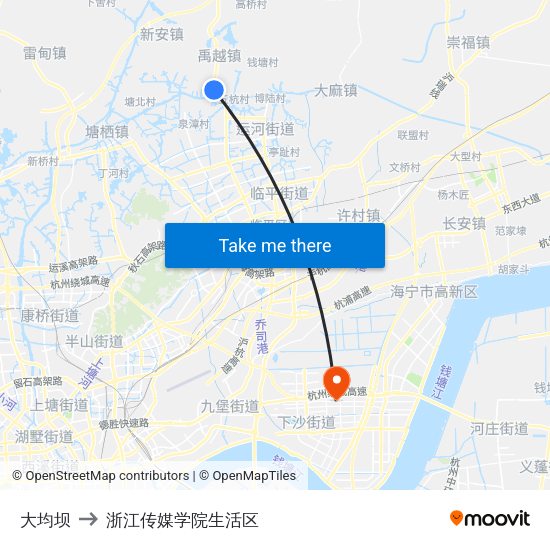 大均坝 to 浙江传媒学院生活区 map