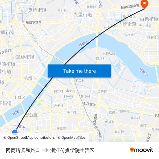 网商路滨和路口 to 浙江传媒学院生活区 map