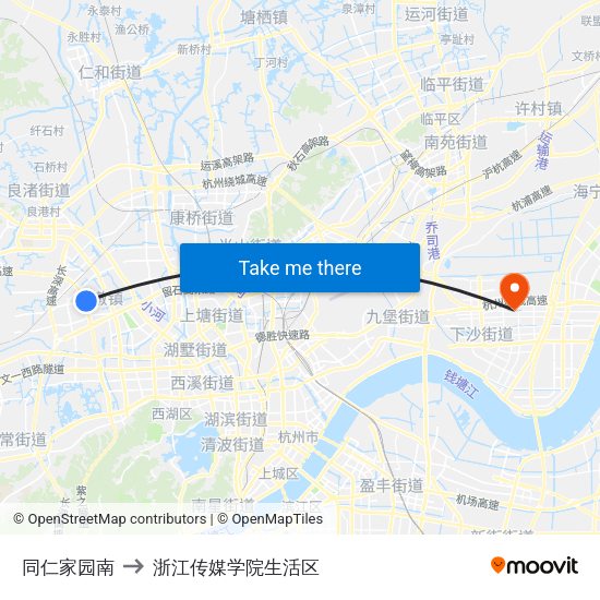 同仁家园南 to 浙江传媒学院生活区 map