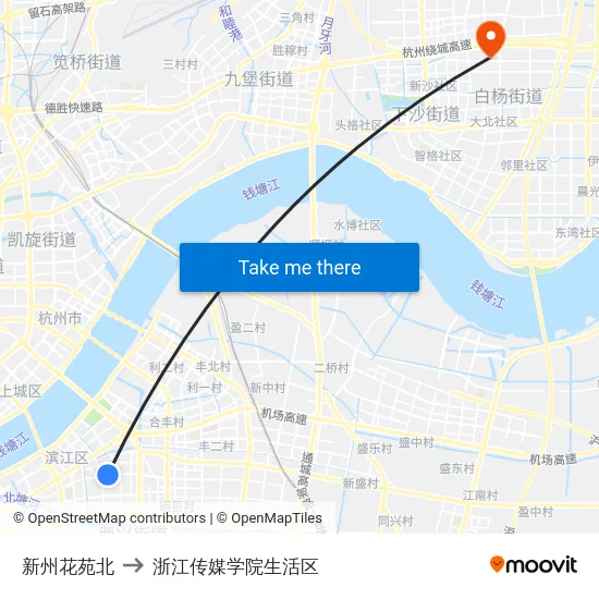 新州花苑北 to 浙江传媒学院生活区 map