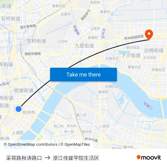 采荷路秋涛路口 to 浙江传媒学院生活区 map