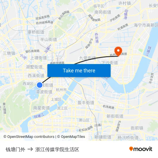 钱塘门外 to 浙江传媒学院生活区 map