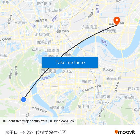 狮子口 to 浙江传媒学院生活区 map