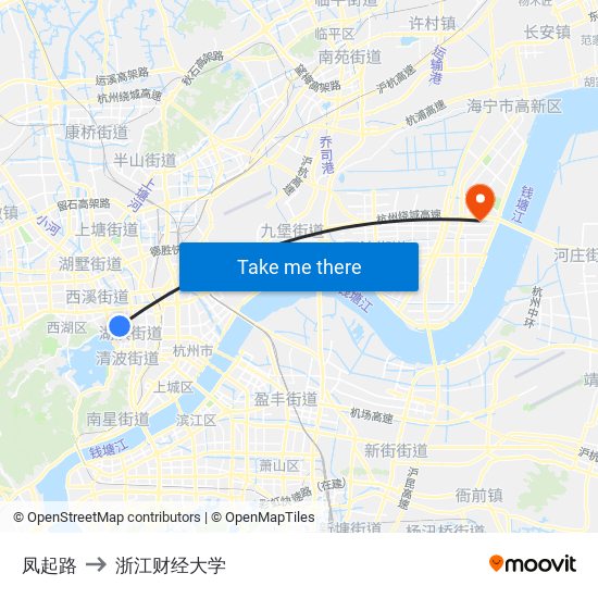 凤起路 to 浙江财经大学 map