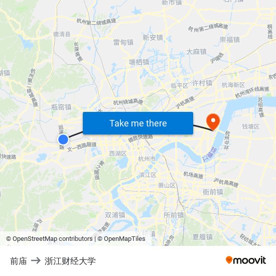 前庙 to 浙江财经大学 map