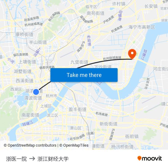 浙医一院 to 浙江财经大学 map