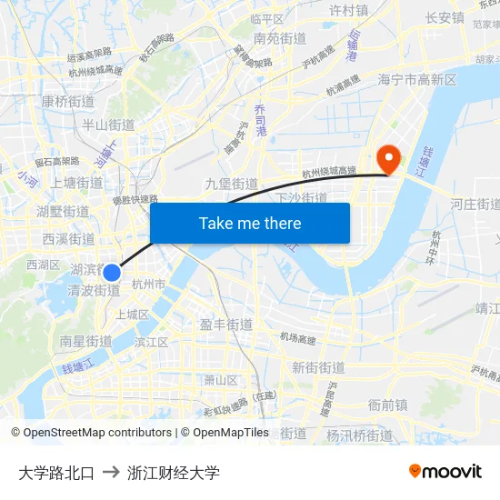 大学路北口 to 浙江财经大学 map