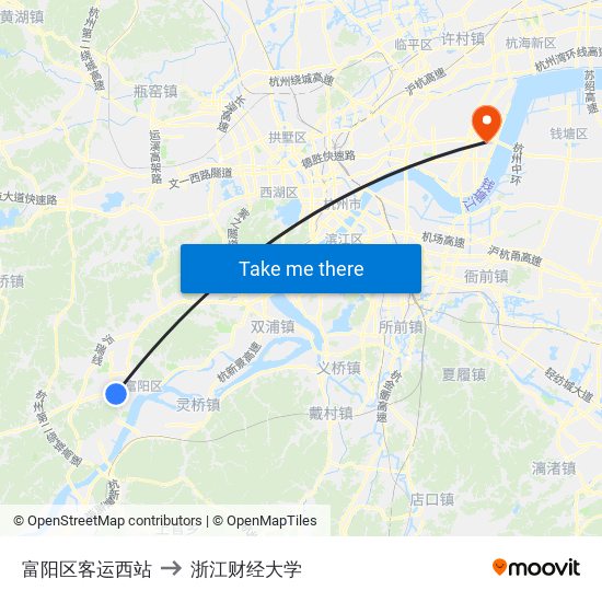 富阳区客运西站 to 浙江财经大学 map