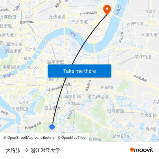 大路张 to 浙江财经大学 map
