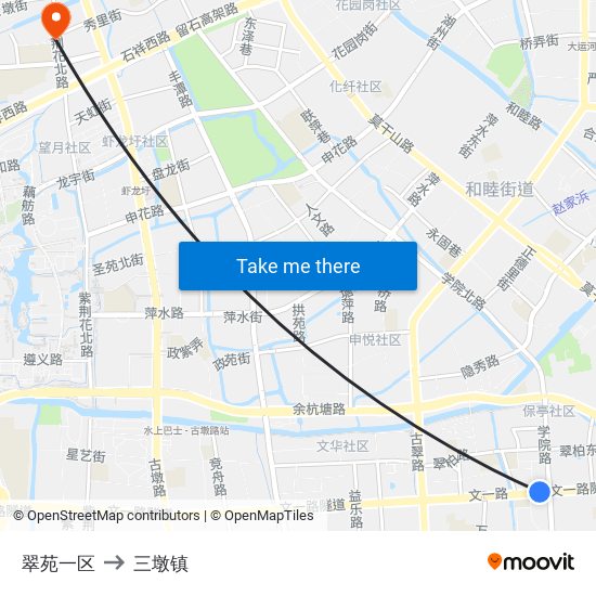 翠苑一区 to 三墩镇 map