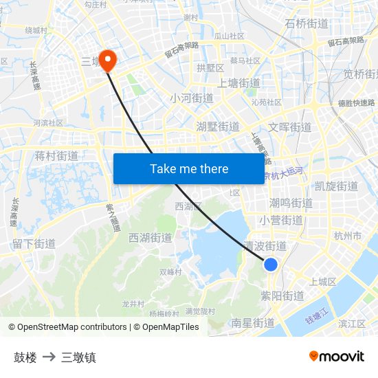 鼓楼 to 三墩镇 map