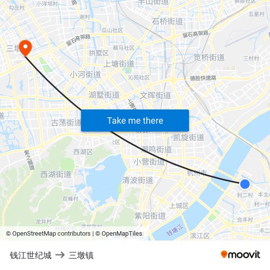 钱江世纪城 to 三墩镇 map