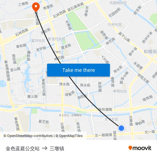 金色蓝庭公交站 to 三墩镇 map