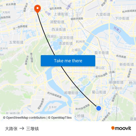 大路张 to 三墩镇 map