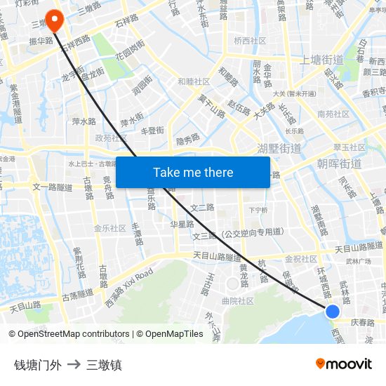 钱塘门外 to 三墩镇 map