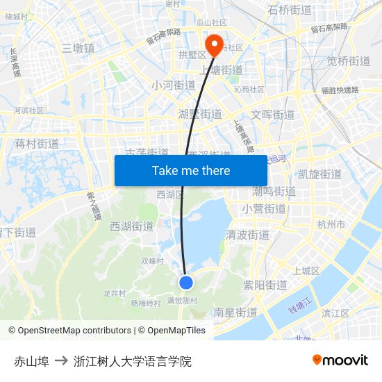 赤山埠 to 浙江树人大学语言学院 map