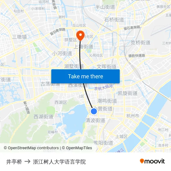 井亭桥 to 浙江树人大学语言学院 map