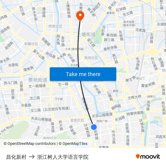 昌化新村 to 浙江树人大学语言学院 map