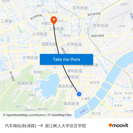 汽车南站(秋涛路) to 浙江树人大学语言学院 map