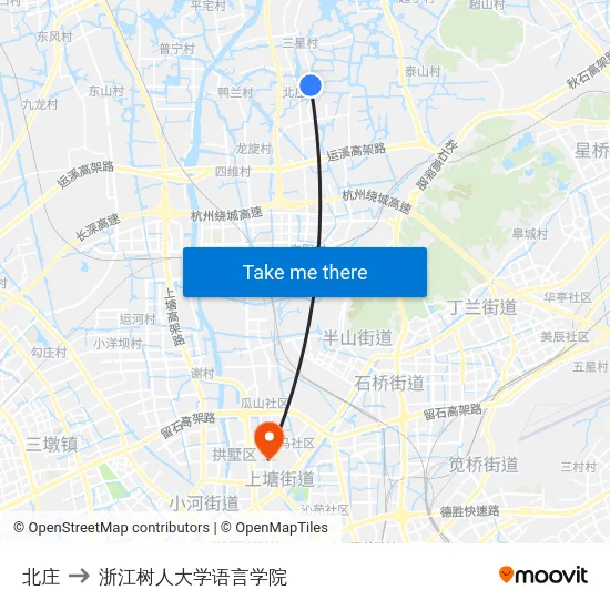 北庄 to 浙江树人大学语言学院 map