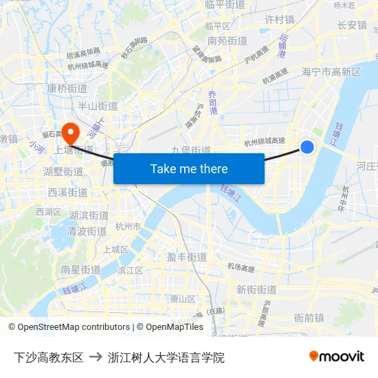 下沙高教东区 to 浙江树人大学语言学院 map