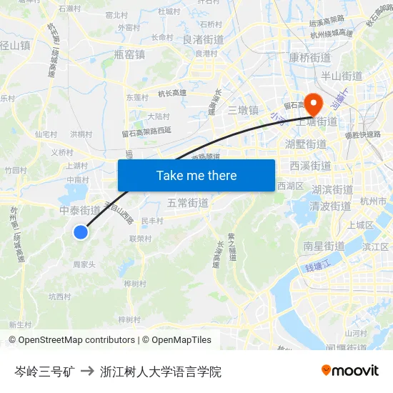 岑岭三号矿 to 浙江树人大学语言学院 map
