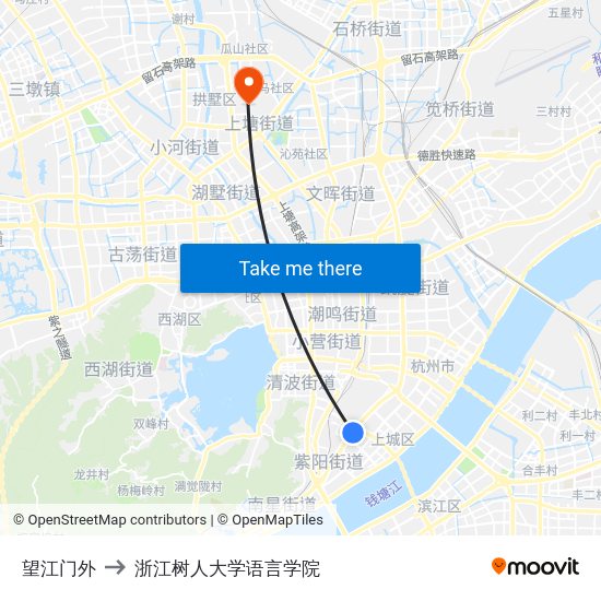 望江门外 to 浙江树人大学语言学院 map
