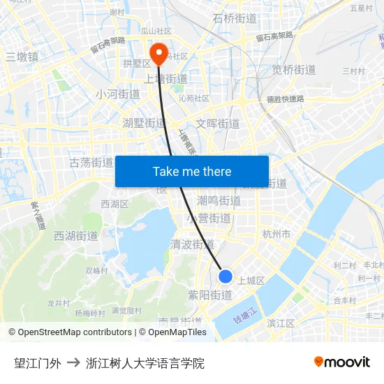 望江门外 to 浙江树人大学语言学院 map