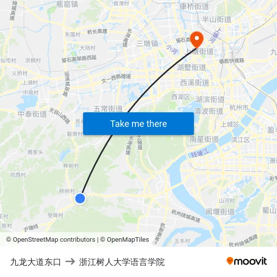 九龙大道东口 to 浙江树人大学语言学院 map