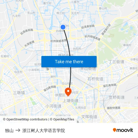 独山 to 浙江树人大学语言学院 map