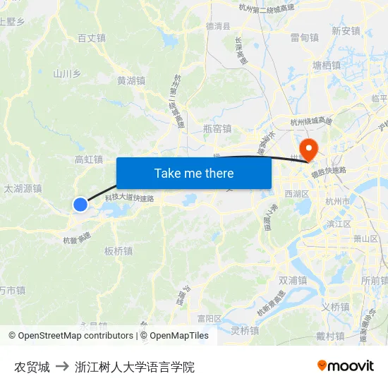 农贸城 to 浙江树人大学语言学院 map