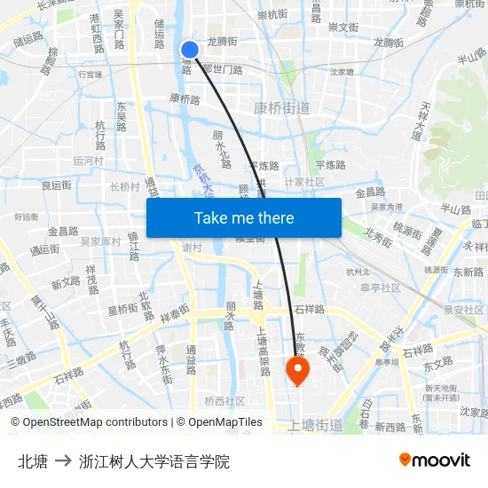 北塘 to 浙江树人大学语言学院 map