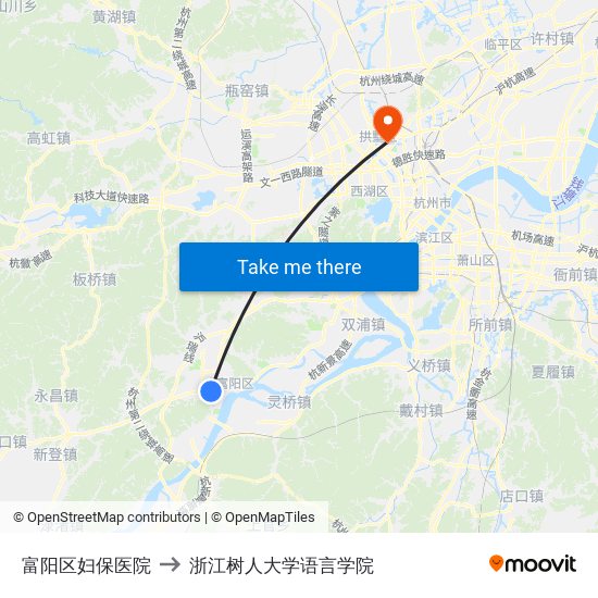 富阳区妇保医院 to 浙江树人大学语言学院 map